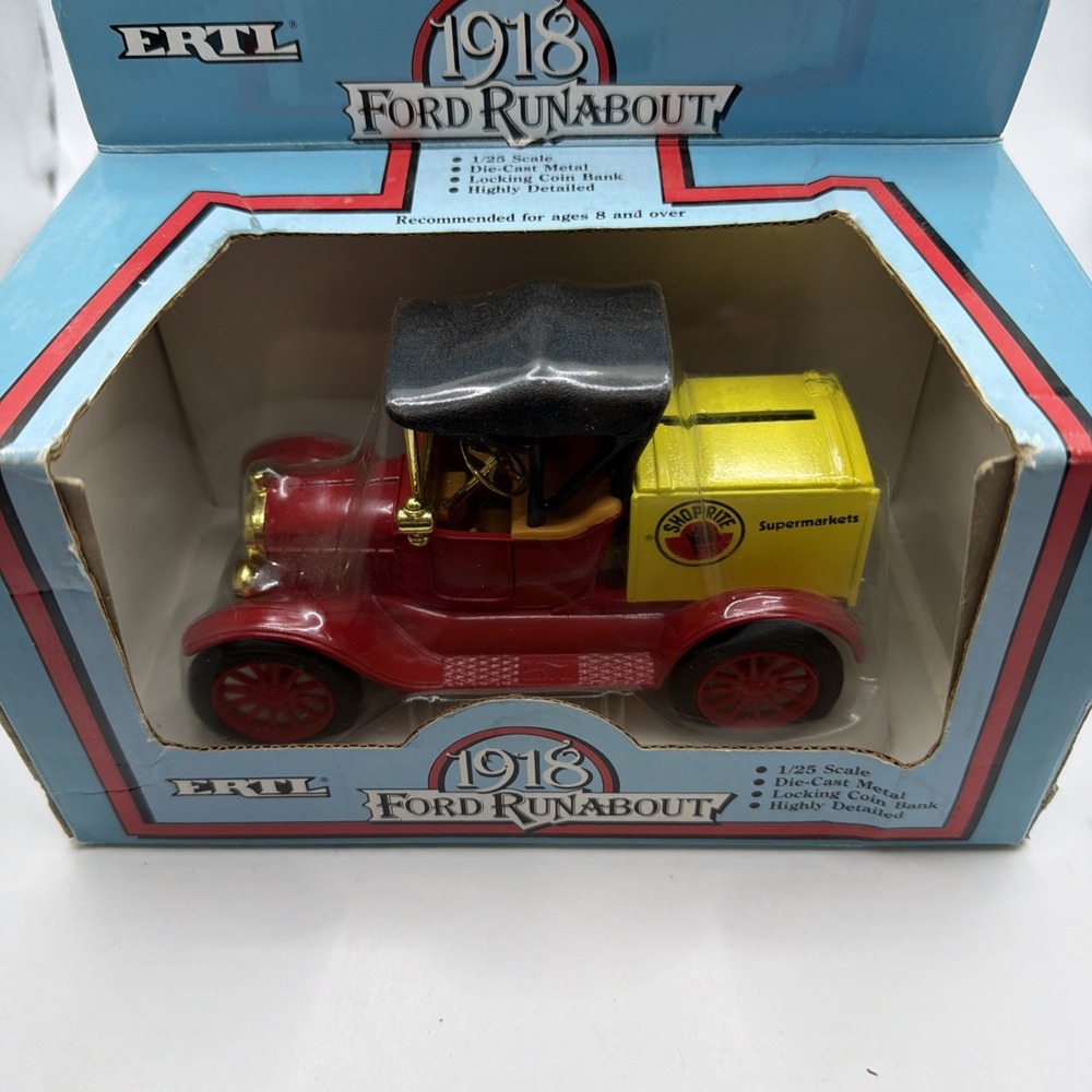 ERTL 1918 Ford Runabout ShopRite Die-Cast Coin Bank 1/25 Scale 1986 – New In Box